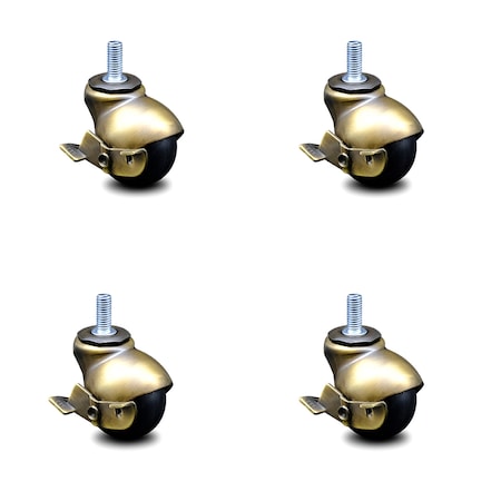 Service Caster 2 Inch Antique Brass Hooded 5/16 Inch Threaded Stem Ball Caster with Brake, 4PK SCC-TS01S20-POS-WA-SLB-516-4